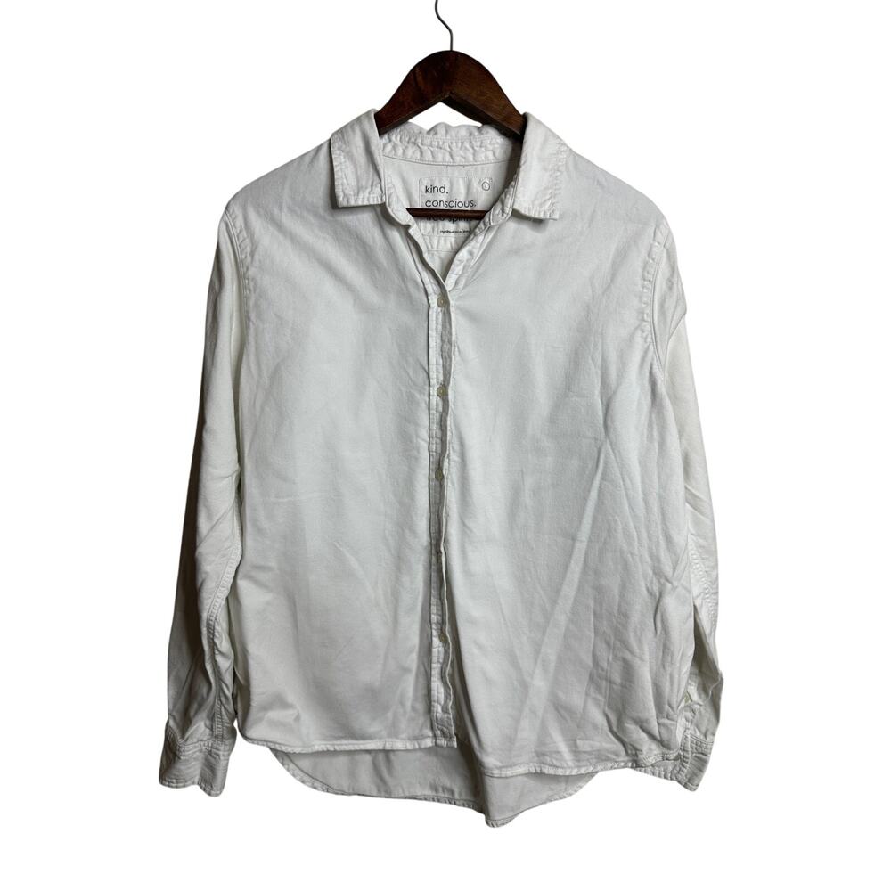Unsubscribed Classic Boyfriend Shirt size L Relaxed Button Down High Low